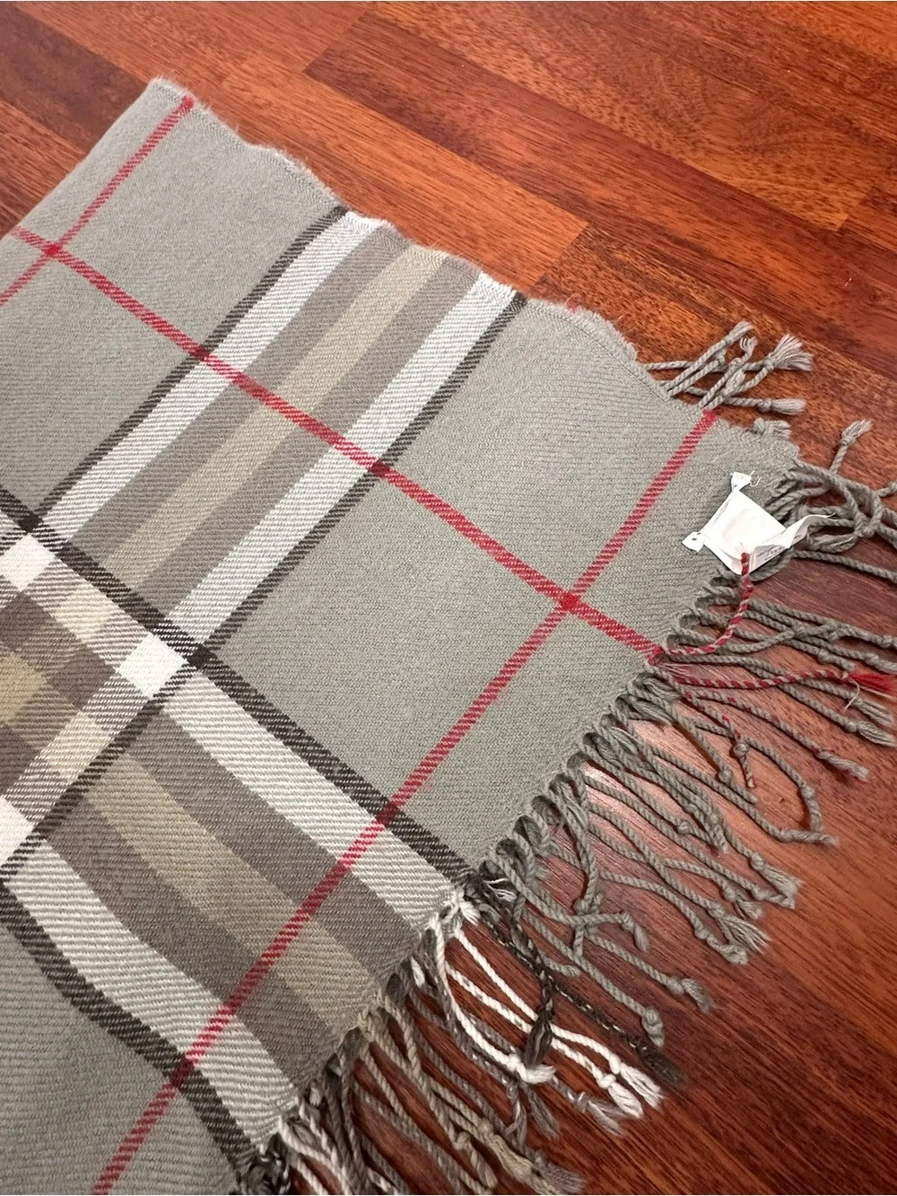 Pottery Barn Gray & Red Plaid Fringe throw blanket